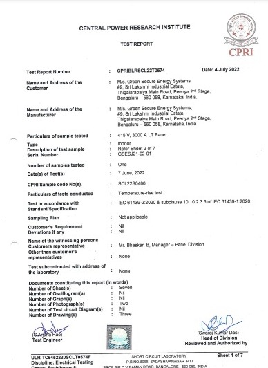 CPRI TEST REPORT - Certificate